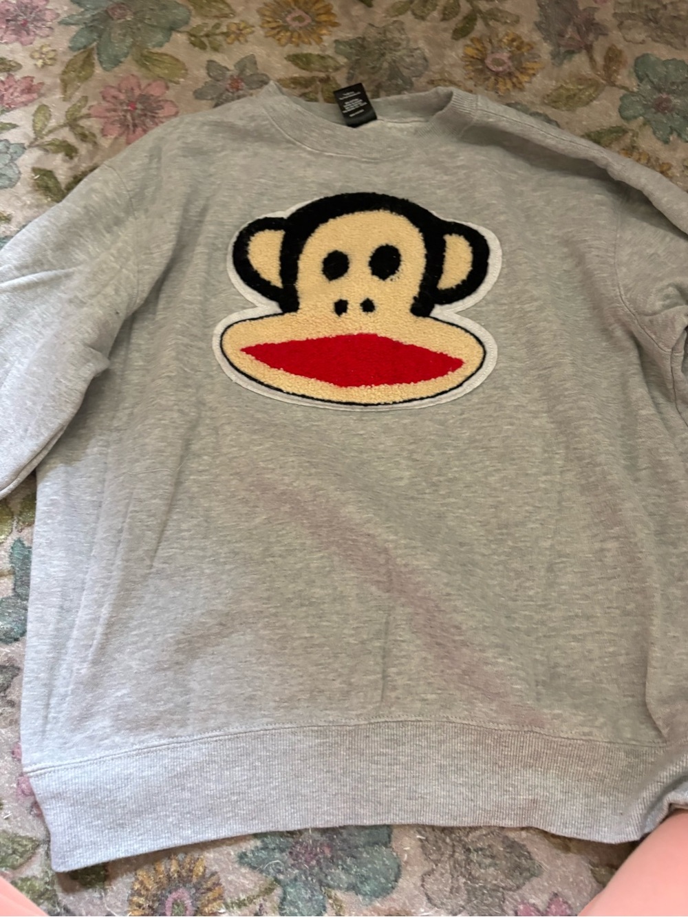 Paul Frank Light Gray Sweatshirt with Monkey Patch - Black & Cream Detail